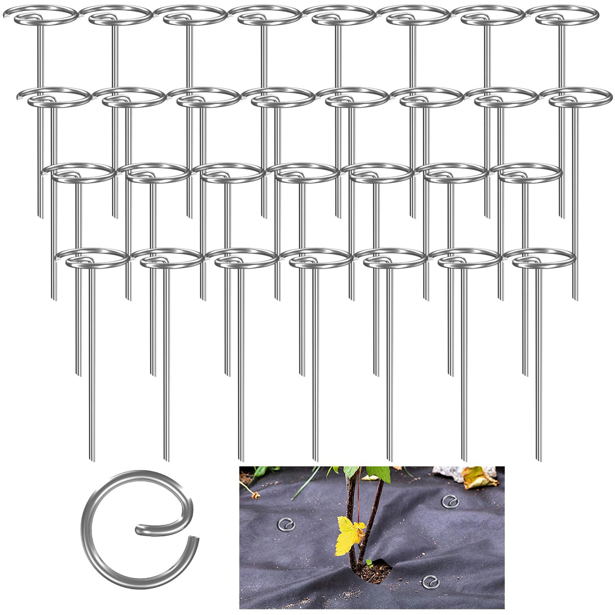 ANPHSIN 7-gauge thickened garden stake with 6-inch length, ideal for securing landscape fabric outdoors.