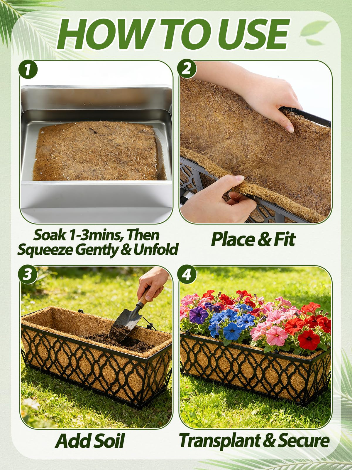 ANPHSIN Breathable liner supports healthy roots in window boxes and rail planters.