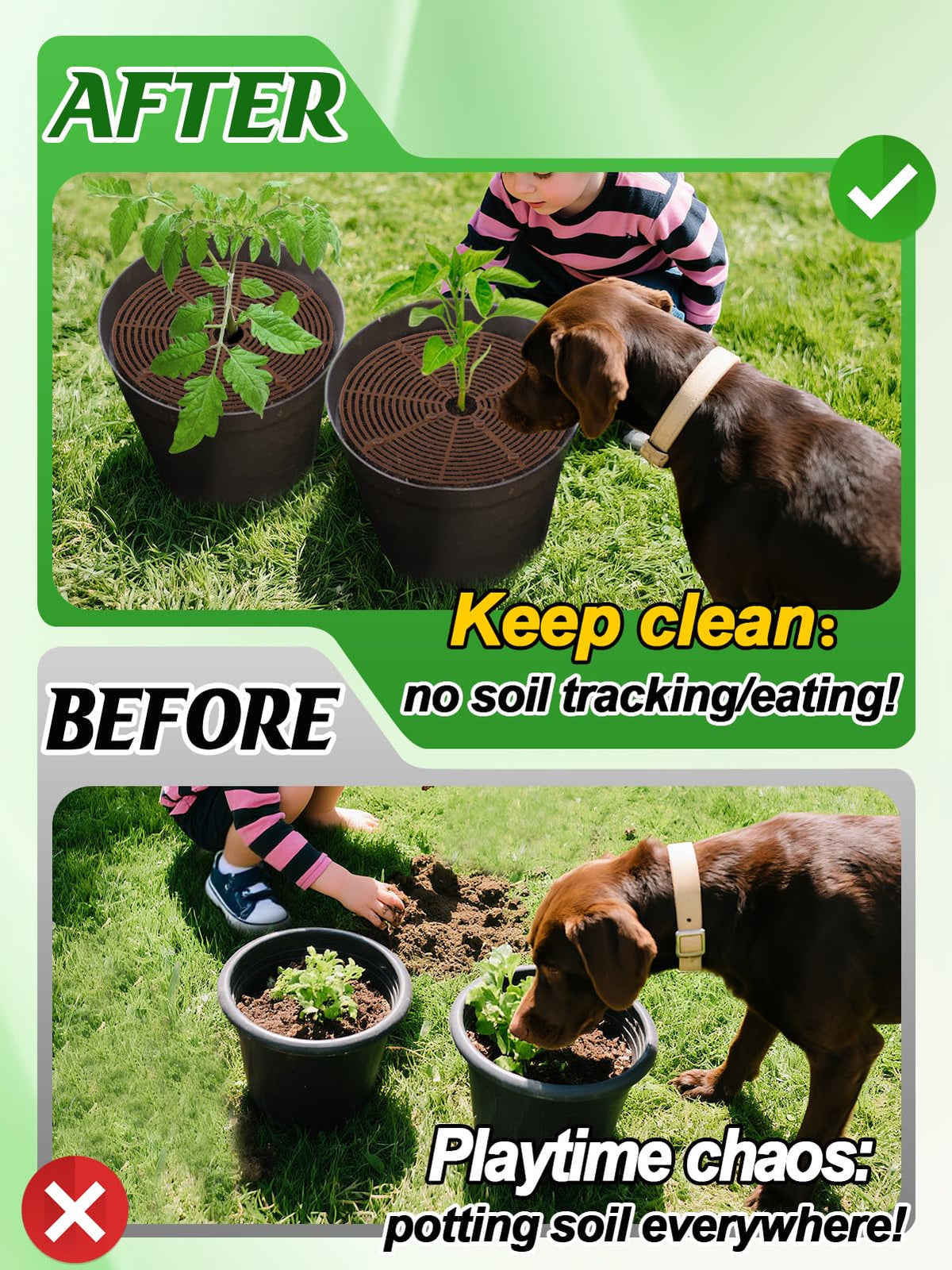 ANPHSIN grid cover in pot with stakes showing secure assembly