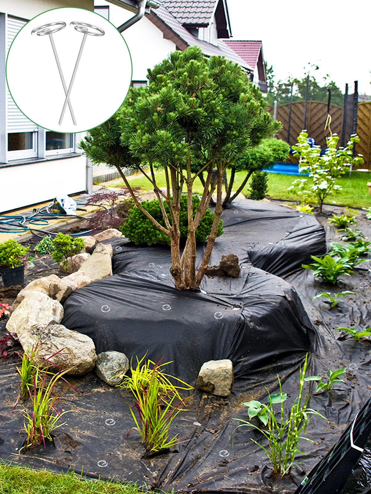 ANPHSIN multi-use stakes secure fabric, weed barriers, tents, and more.