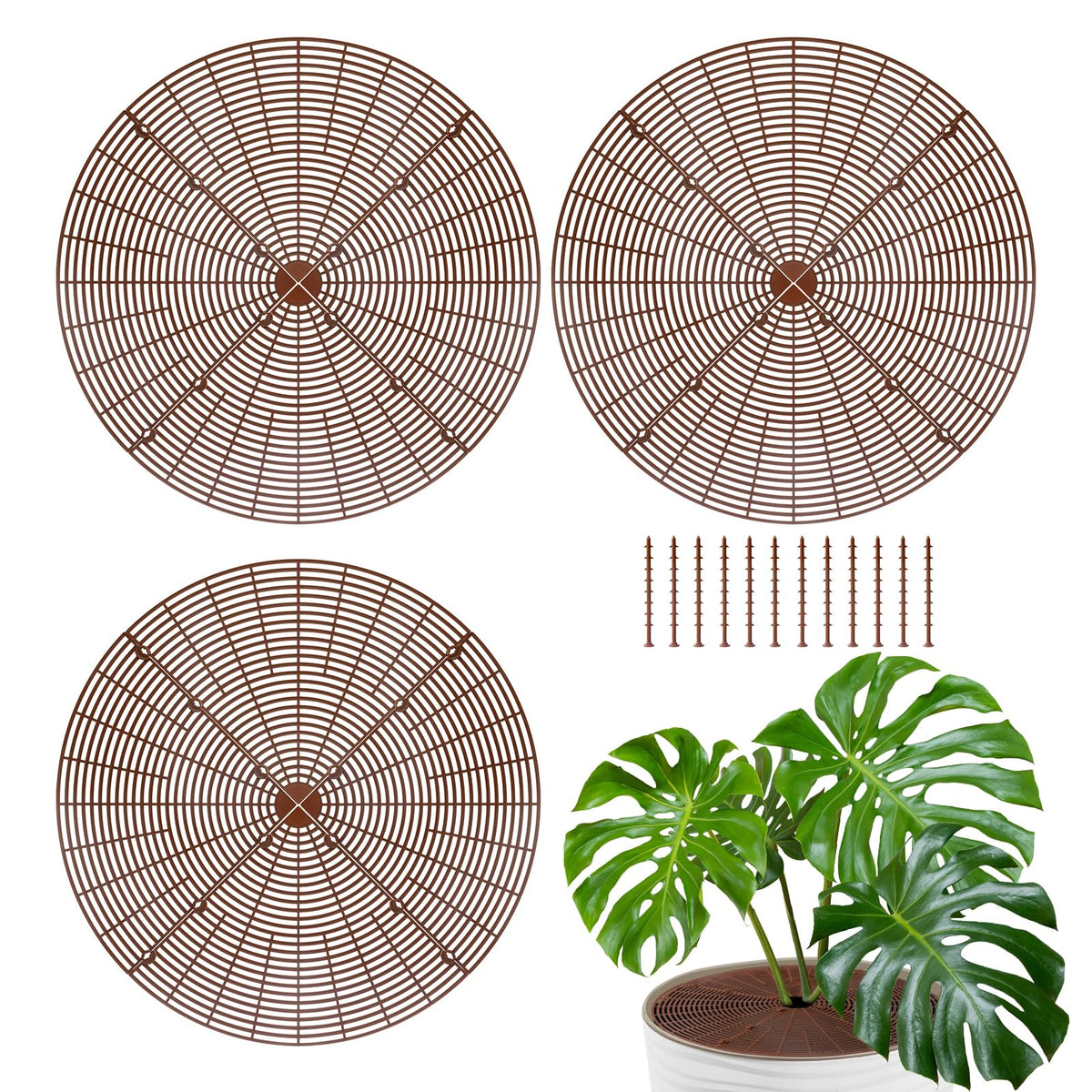 ANPHSIN plant pot grid cover demonstrating 20.8-inch diameter for larger pots and pet protection