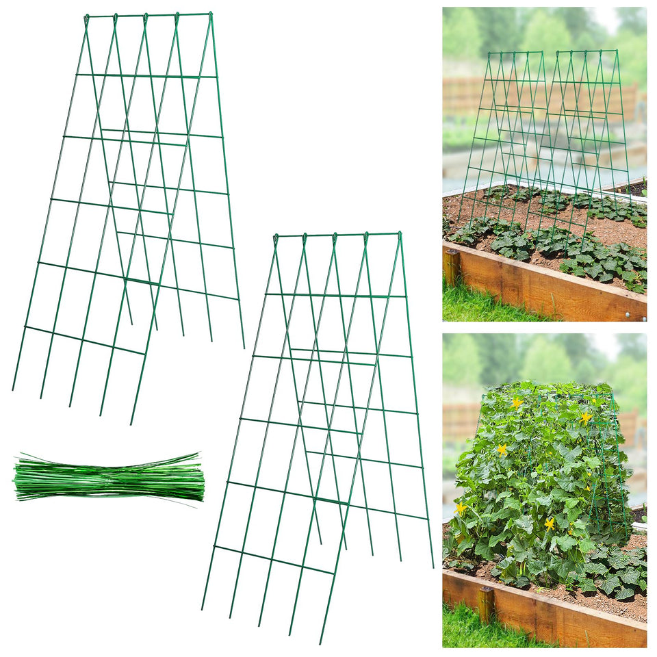 ANPHSIN stable cucumber trellis in A-frame setup boosts vertical support and space efficiency.