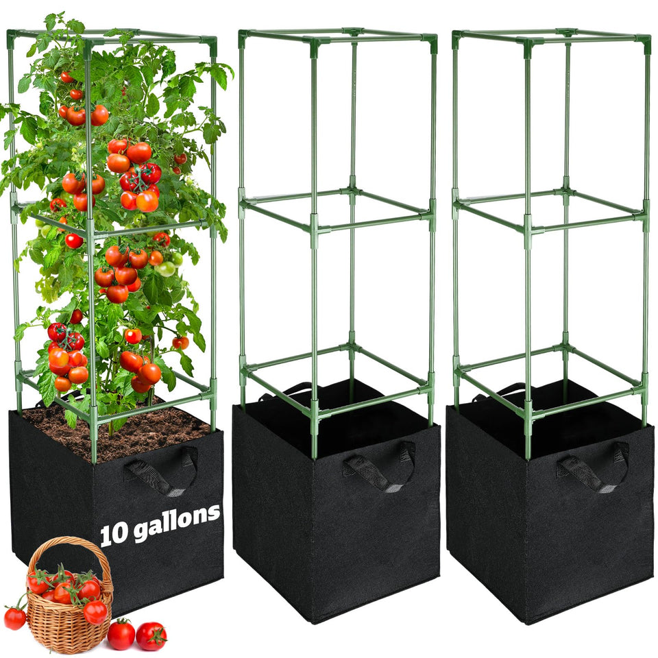 ANPHSIN sturdy square tomato cage provides strong support for tall plants.
