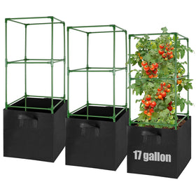 ANPHSIN sturdy square tomato cage with grow bags supports upward growth