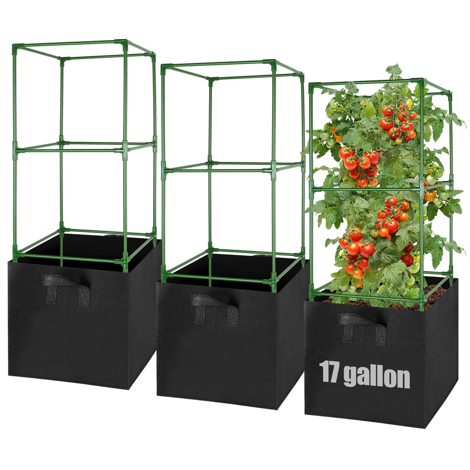 ANPHSIN sturdy square tomato cage with grow bags supports upward growth