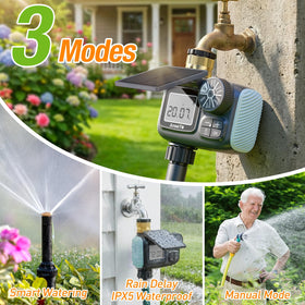 AnseTo timer in garden use powering drip irrigation and sprinklers.