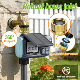 AnseTo timer installed on outdoor faucet for seamless irrigation setup.