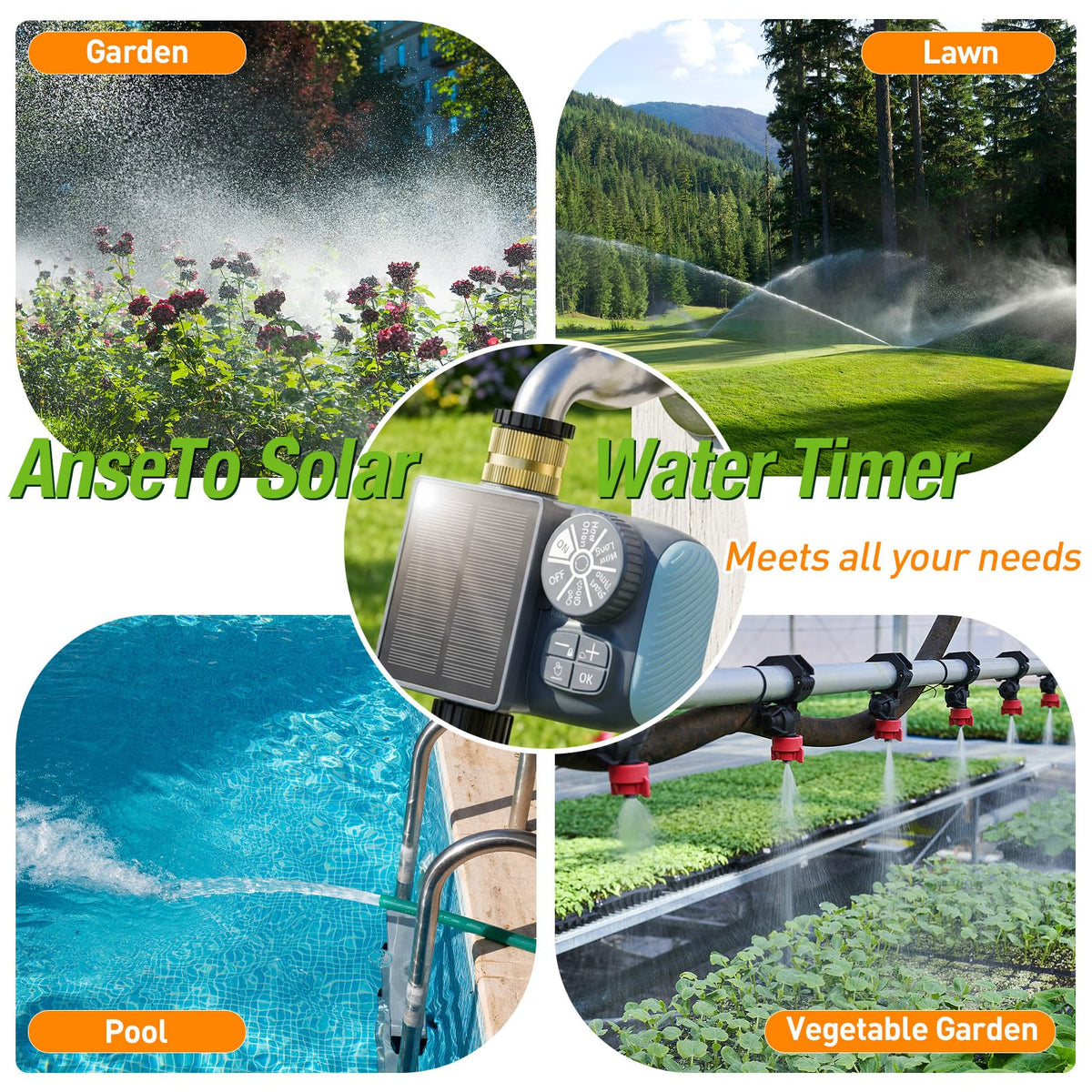 AnseTo timer rain delay mode helps prevent overwatering in yard.