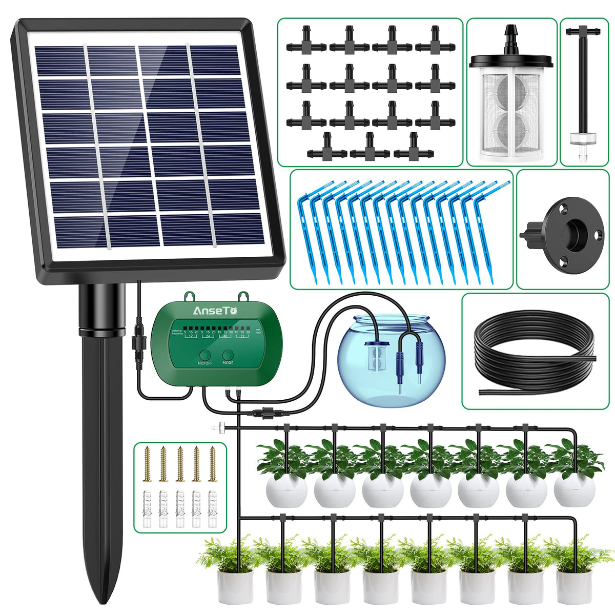 AnseTo Anseto solar panel soaking in sun powers autonomous watering for outdoor plants