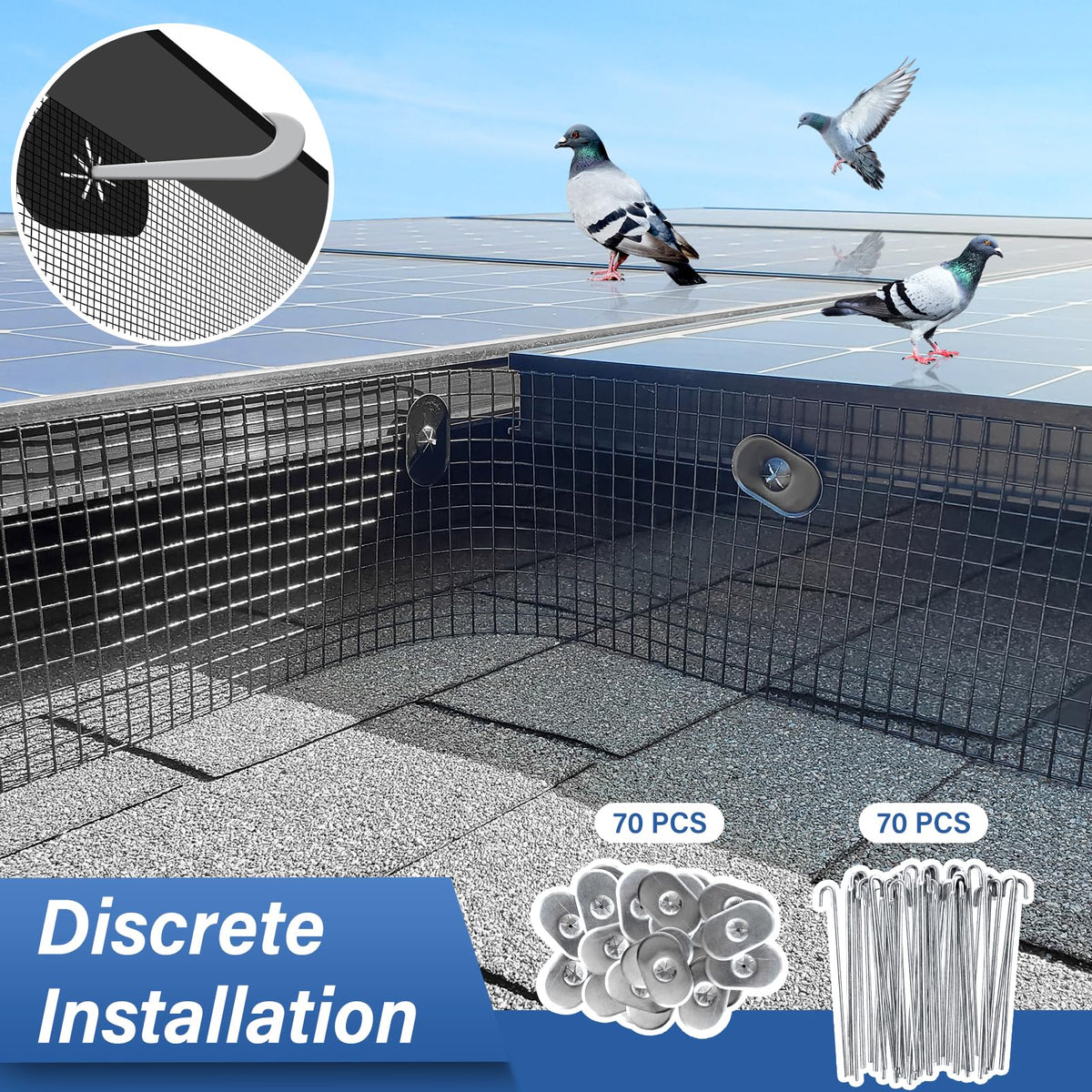 Ansgery installation under solar panels deters critters from the protected area