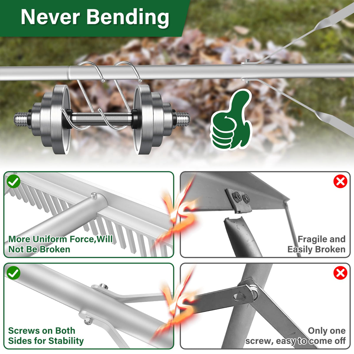Ansgery landscape rake flat side levels soil for a smooth lawn.