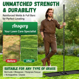 Ansgery rake includes 180-degree swivel for even topsoil distribution.