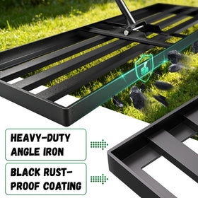 Ansgery rake features a 78-inch handle to reduce bending during leveling.