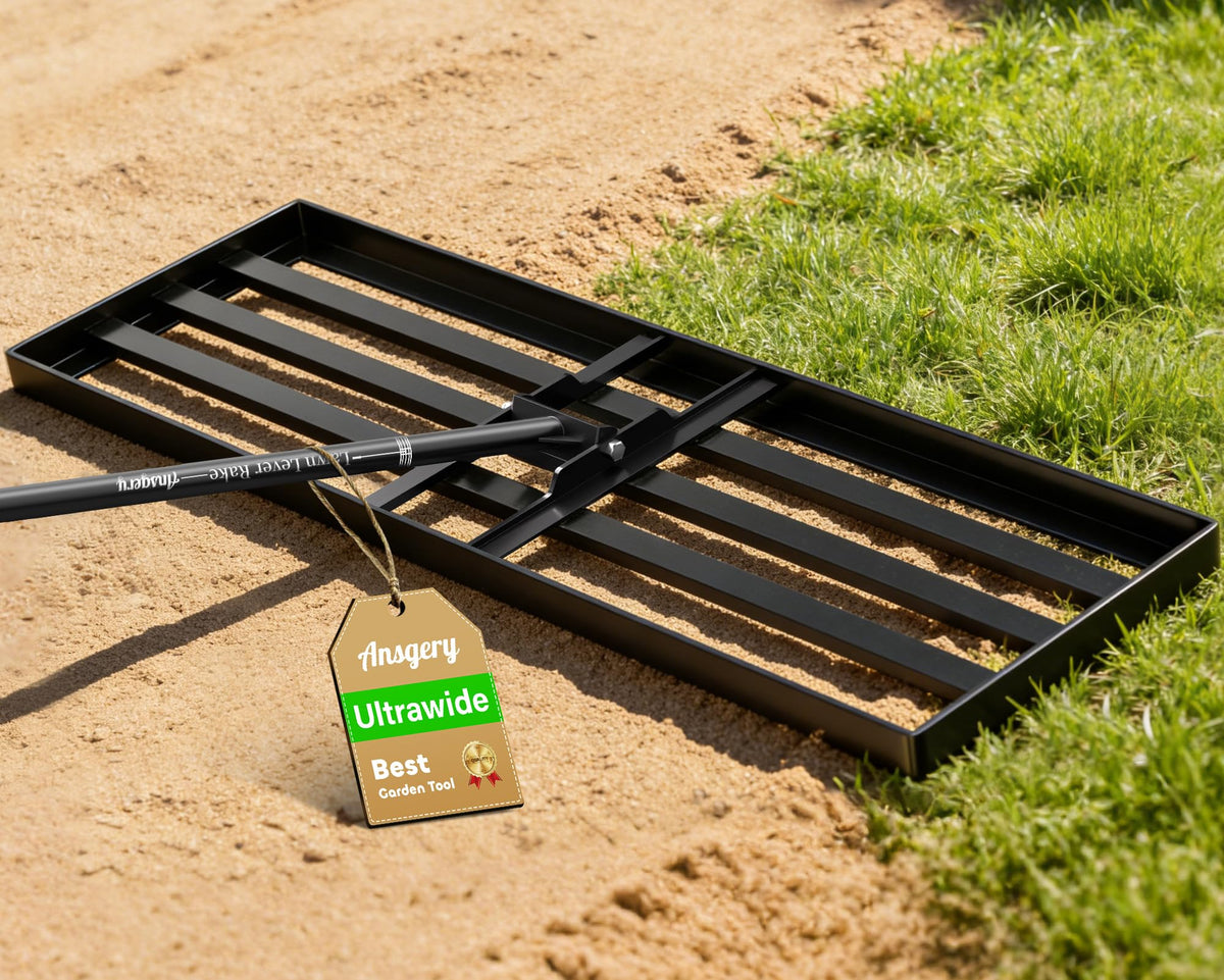 Ansgery lawn leveling rake folds compactly for easy storage after use.