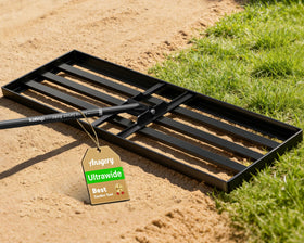 Ansgery lawn leveling rake folds compactly for easy storage after use.