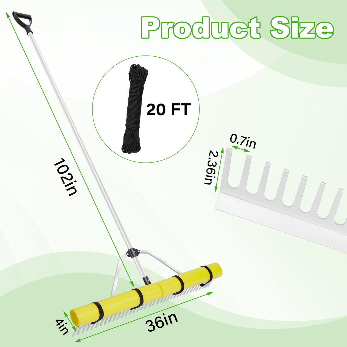 Ansgery Pond Rake Aluminum Head offers strong durability for tough weeds.