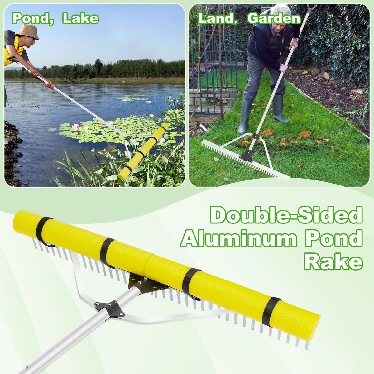 Ansgery Pond Rake Foldable Design stores compactly for easy transport.