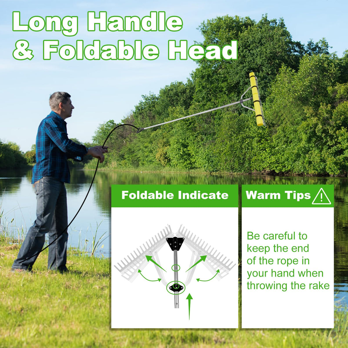 Ansgery Pond Rake Foam Velcro Fix secures foam with carabiners during use.