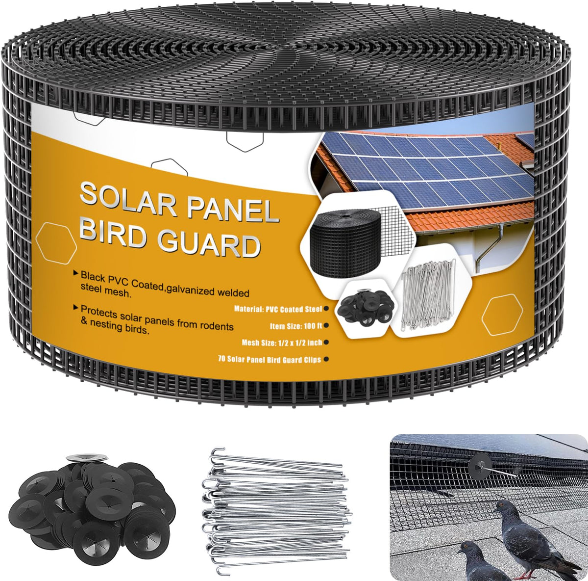 Ansgery solar panel bird guard roll kit protecting roofs and wiring beneath panels