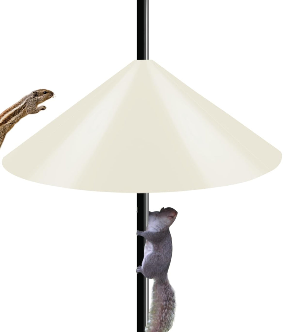 Ansionsol 19-inch squirrel baffle guarding a bird feeder from rodents