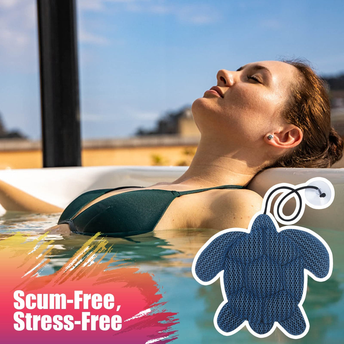 ANSLCA hot tub absorber sponge in action removes surface grime between sessions.