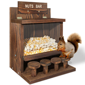 ANSTEEP carbonized squirrel feeder outdoors, durable all-weather housing for garden feeding.