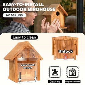 ANSTEEP window bird house weather-treated wood provides durable outdoor use.