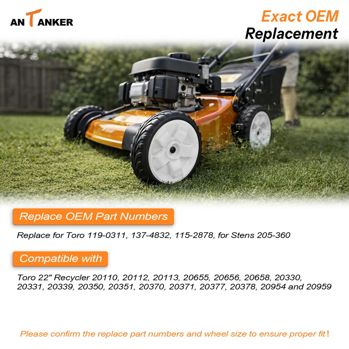 Antanker 53-teeth gear drive wheels deliver strong grip on uneven grass.