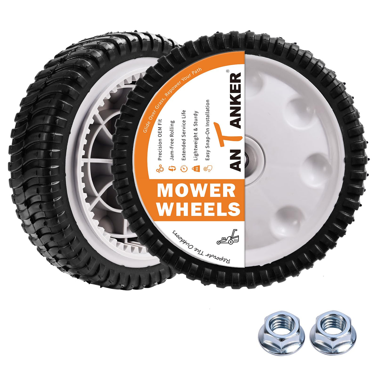 Antanker 8-inch front drive wheel and tire provide stable mowing performance.