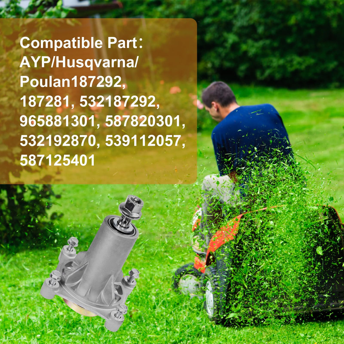 Antanker spindle assembly compatible with multiple mower models for versatile use