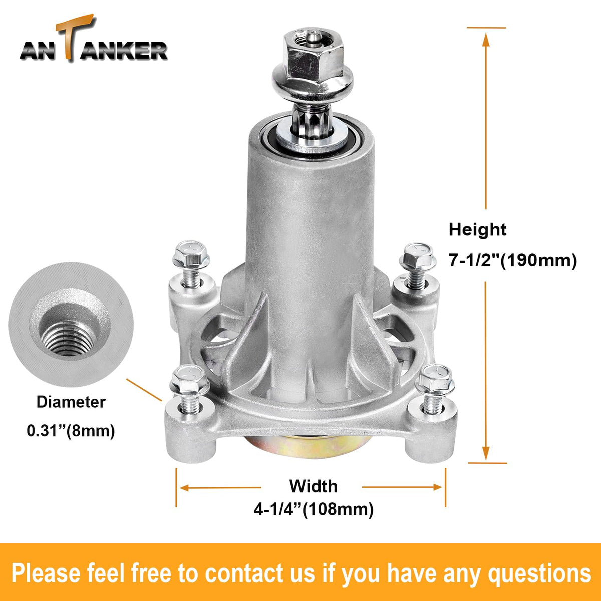 Antanker spindle assembly for Craftsman YT4000 deck—easy installation with complete hardware.