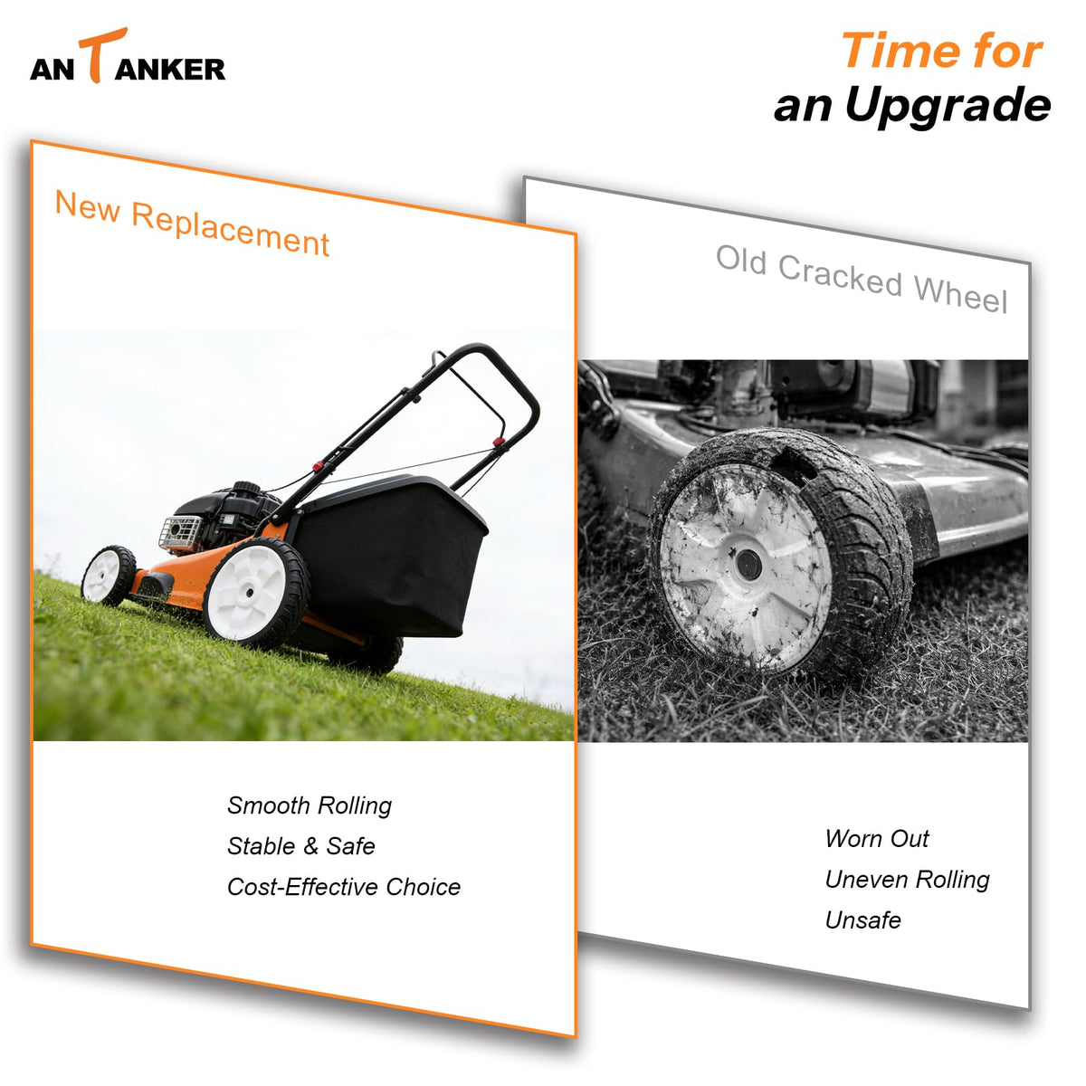 Antanker Toro-compatible front wheels enable easy upgrades for self-propelled mowers.