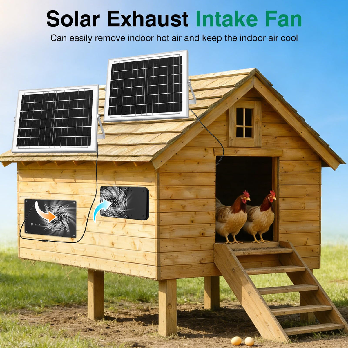 ANTEQI solar exhaust fan 3500RPM delivers rapid air exchange.