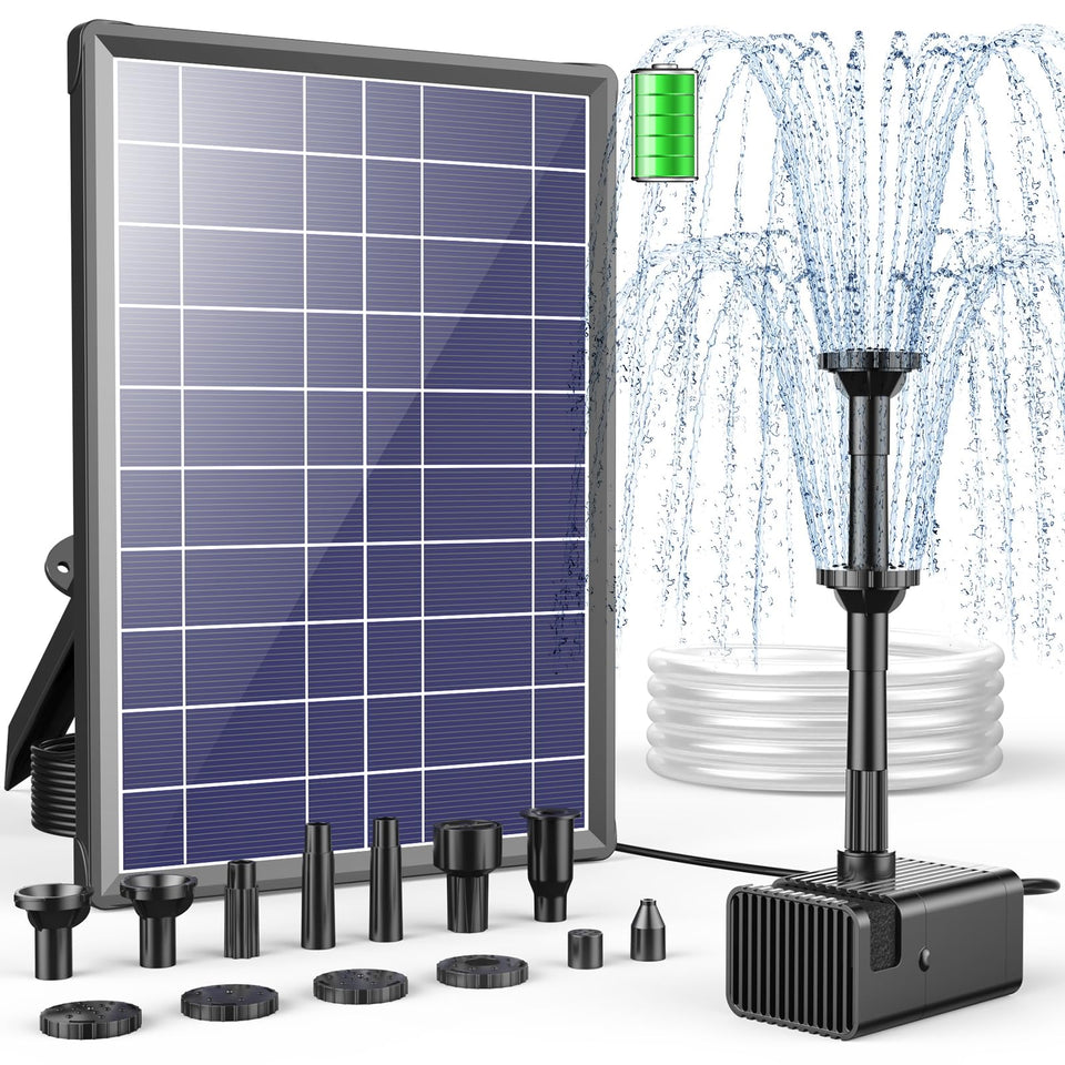 Antfraer 8W solar panel powering a steady fountain in full sun for bird baths.
