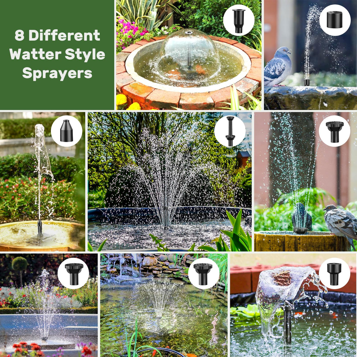 Antfraer double-layer nozzle creates varied water features for small ponds.