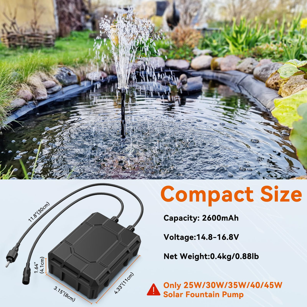 antfraer plug-and-play backup battery for quick setup with solar fountain kits.