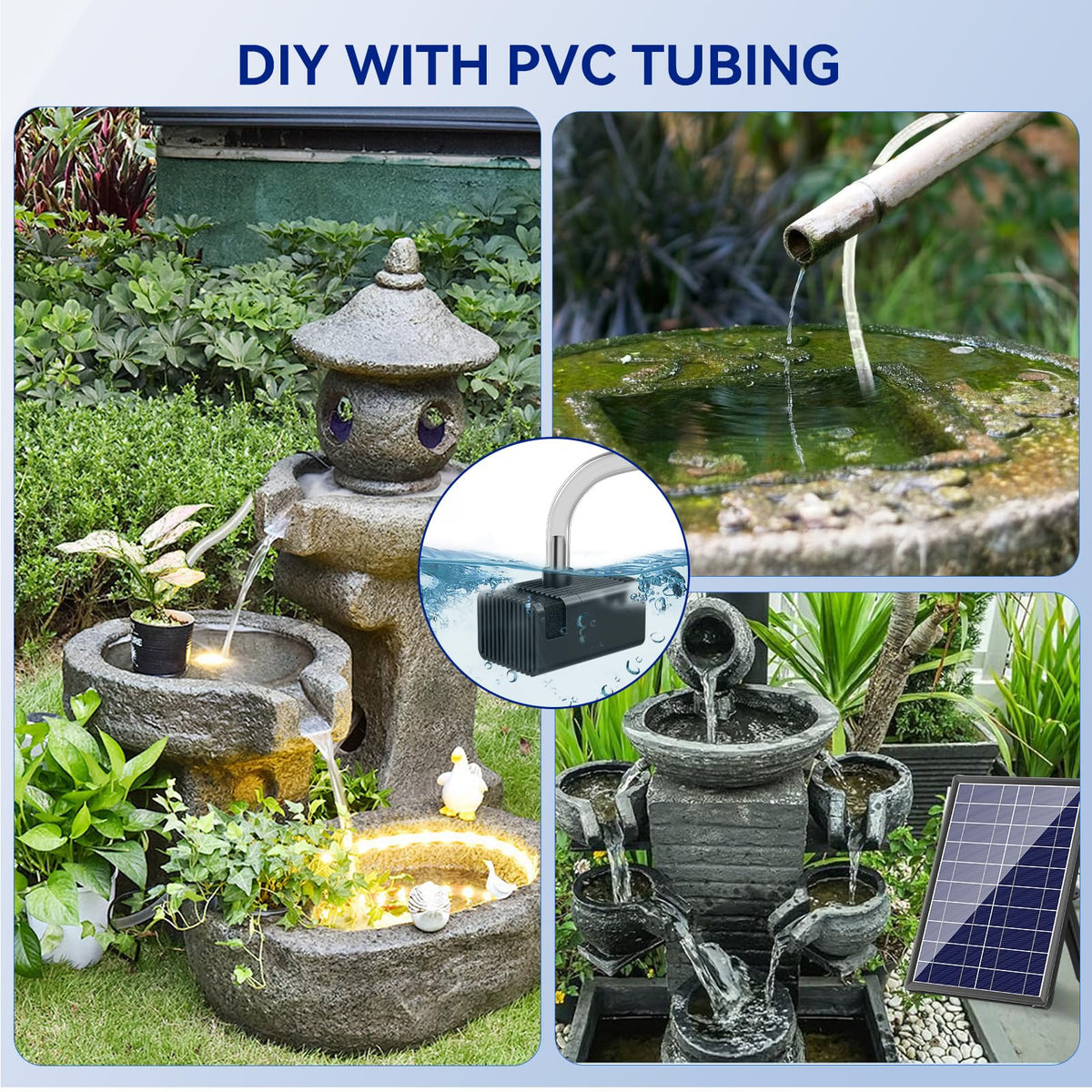 Antfraer solar fountain pump with 5ft tubing for flexible placement