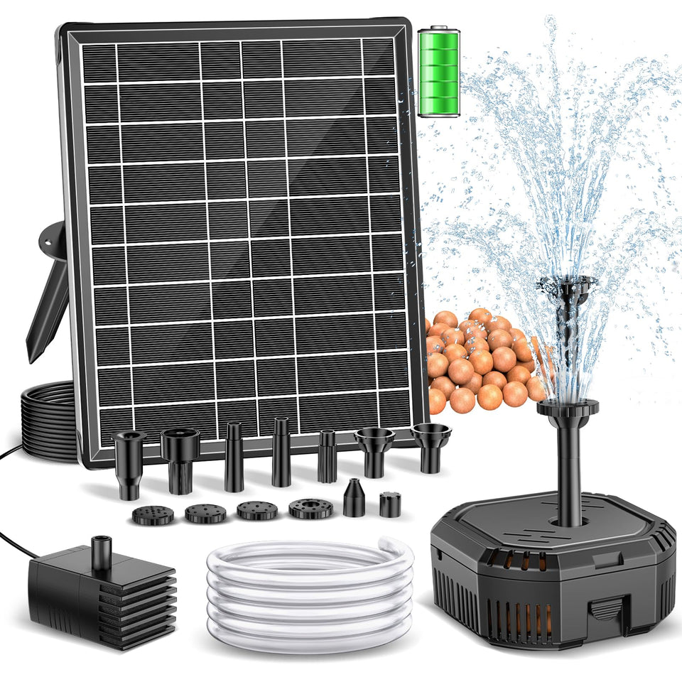 Antfraer solar fountain pump with 7W panel powering daytime water features.