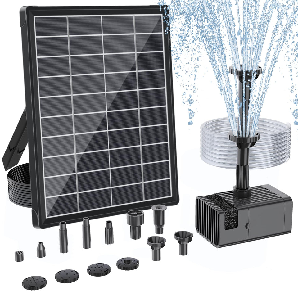 Antfraer 7W solar panel powering fountain in bright sun for efficient operation