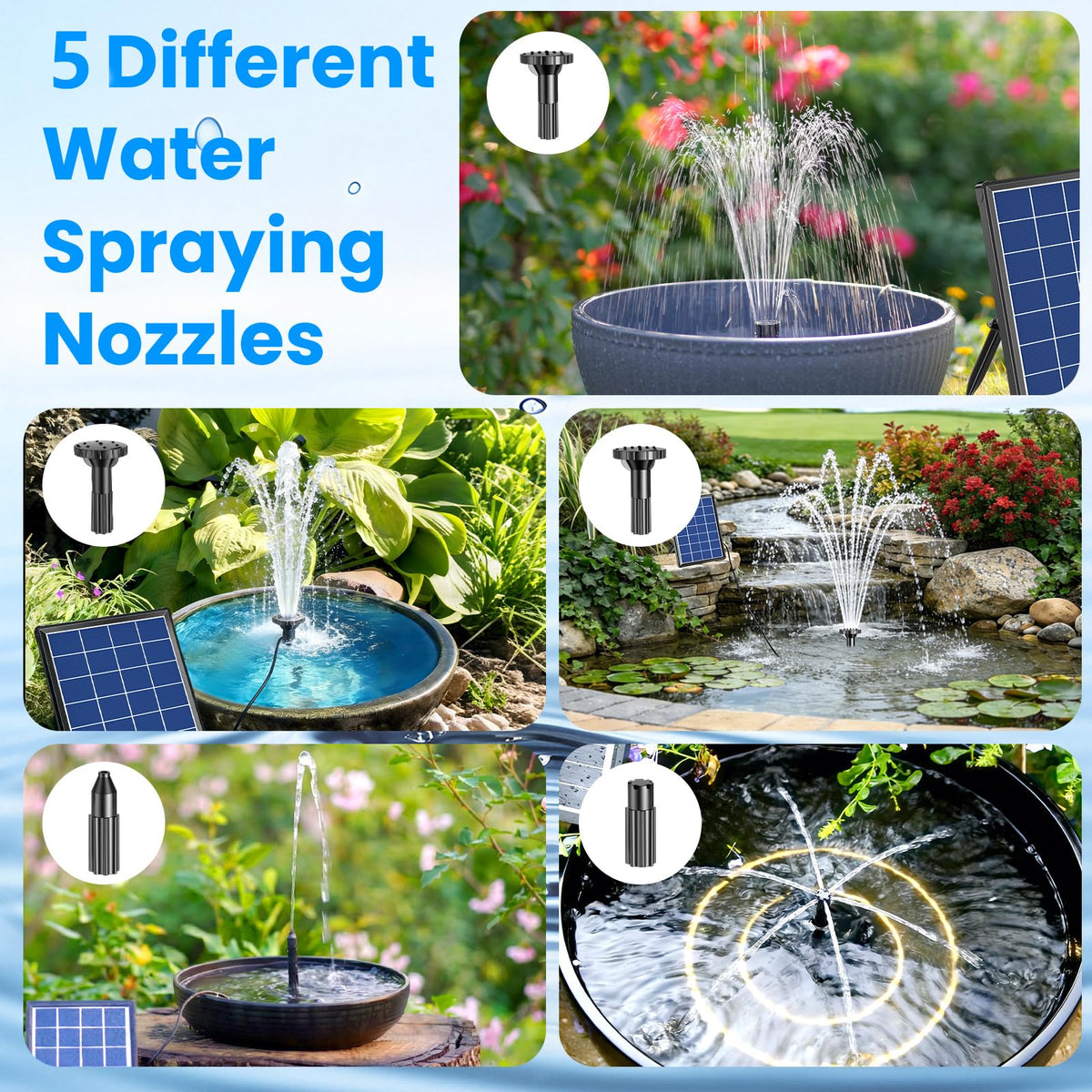 Antfraer solar pump with 5 nozzles for customization