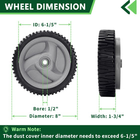 AntiyL wheel 8in side view for Craftsman Husqvarna, smooth operation
