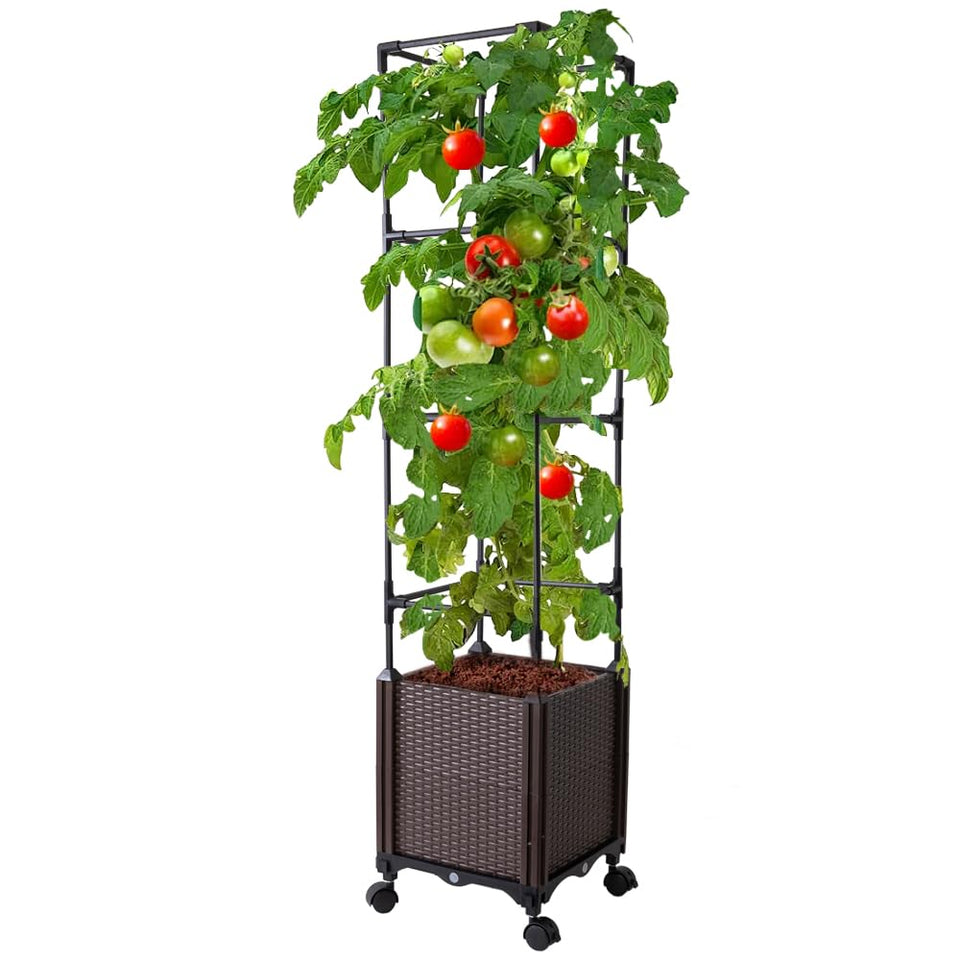 Antmoilios 56in raised garden bed with tomato trellis supports vertical growth and easier harvest.