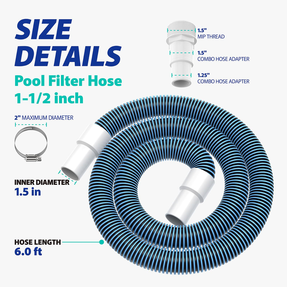 ANTOBLE hose adapter 1.5 to 1.25 inches enables flexible pump compatibility.