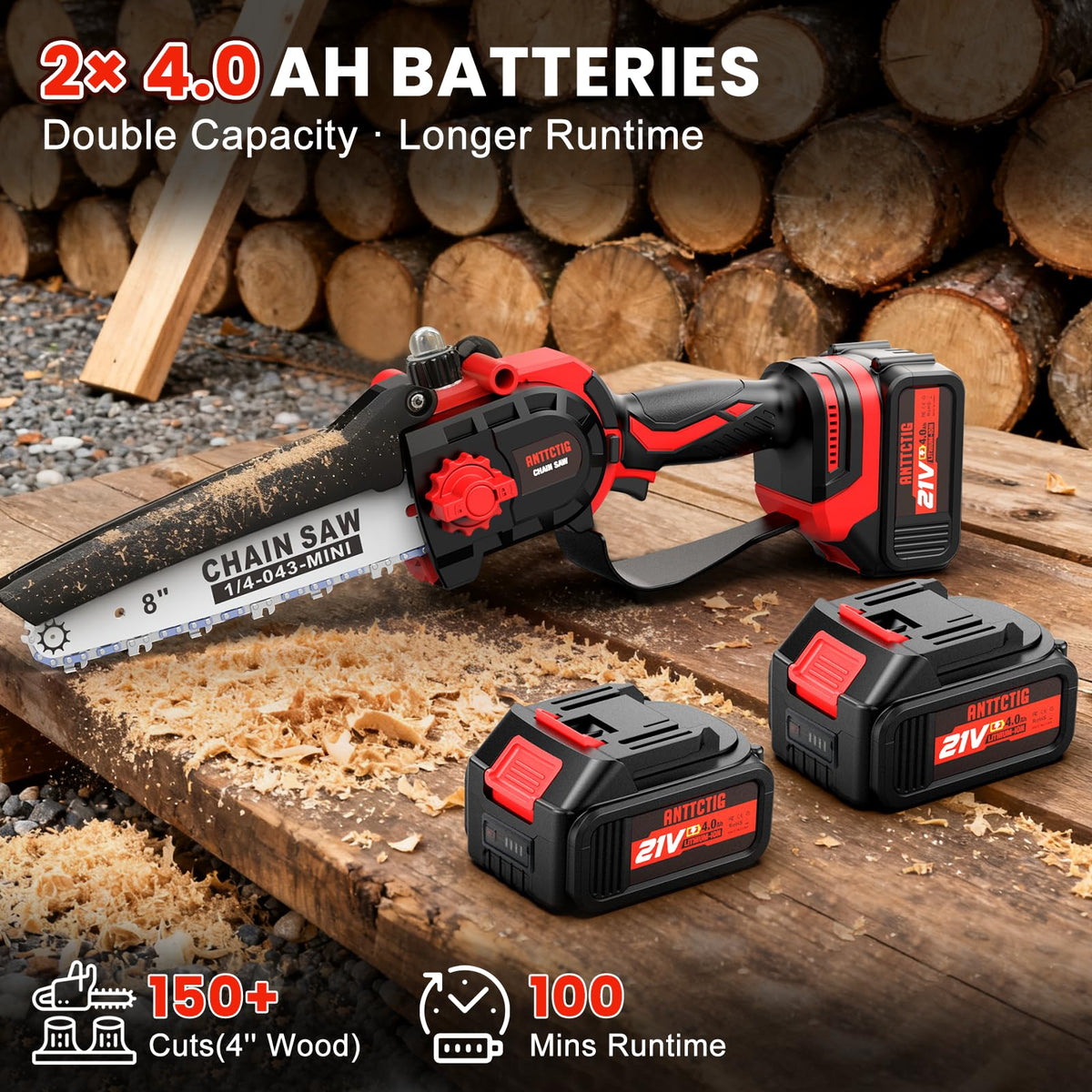 Anttctig dual-battery 21V 4Ah pair for extended runtime.