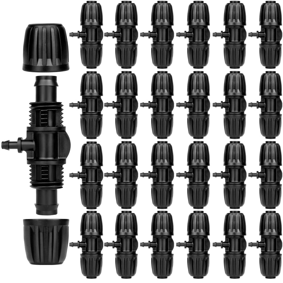 Anwenk barbed tee drip fitting connects 1/2 to 1/4 inch tubing for even distribution.