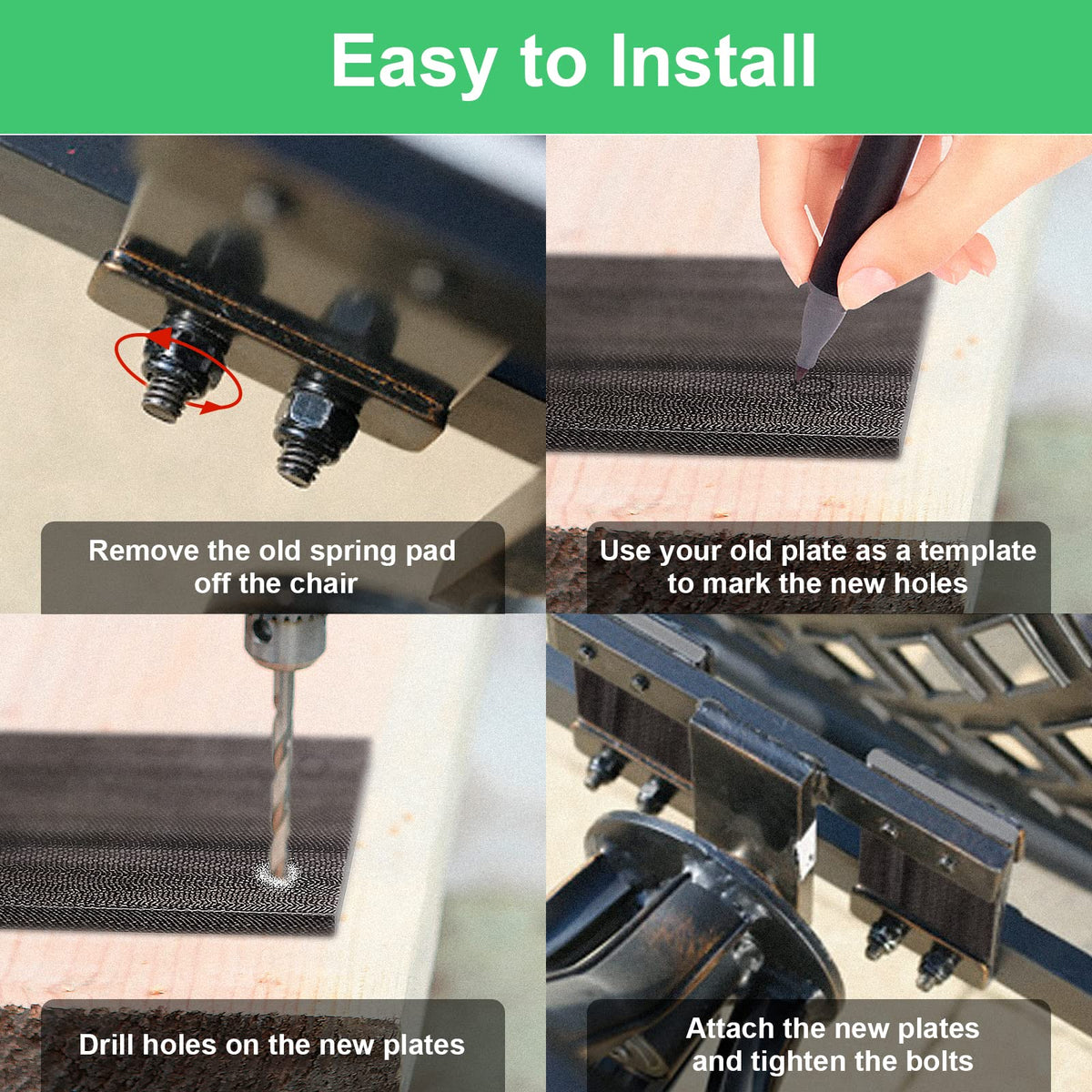 Anwenk easy installation steps for spring plates on rocking chairs