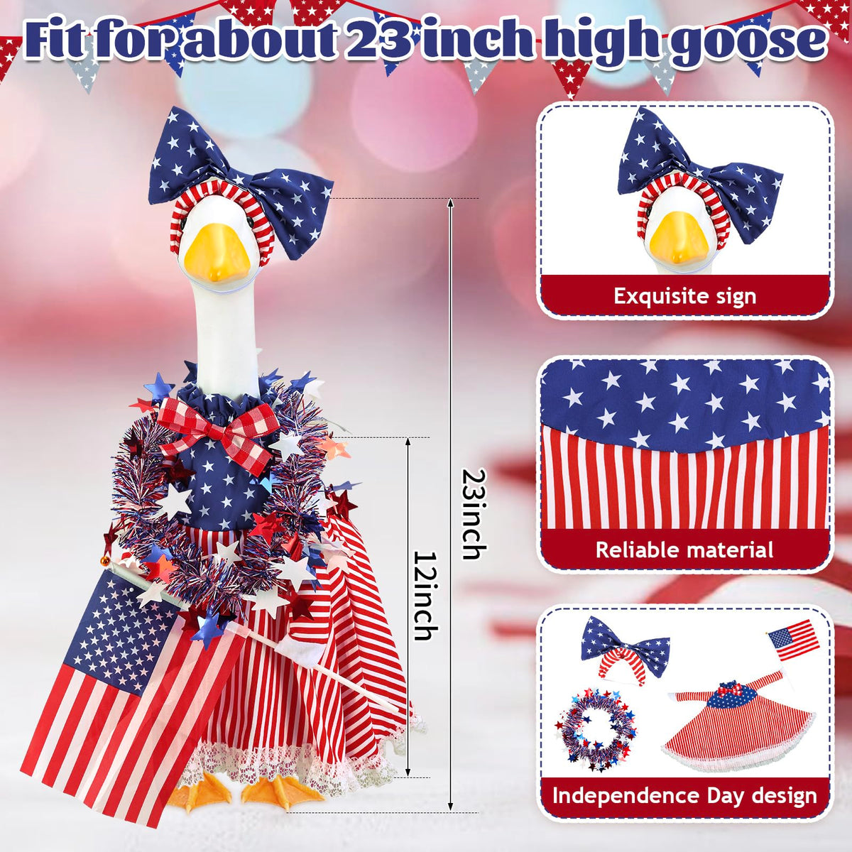 AnyDesign patriotic goose clothes add festive flair to your lawn statue.