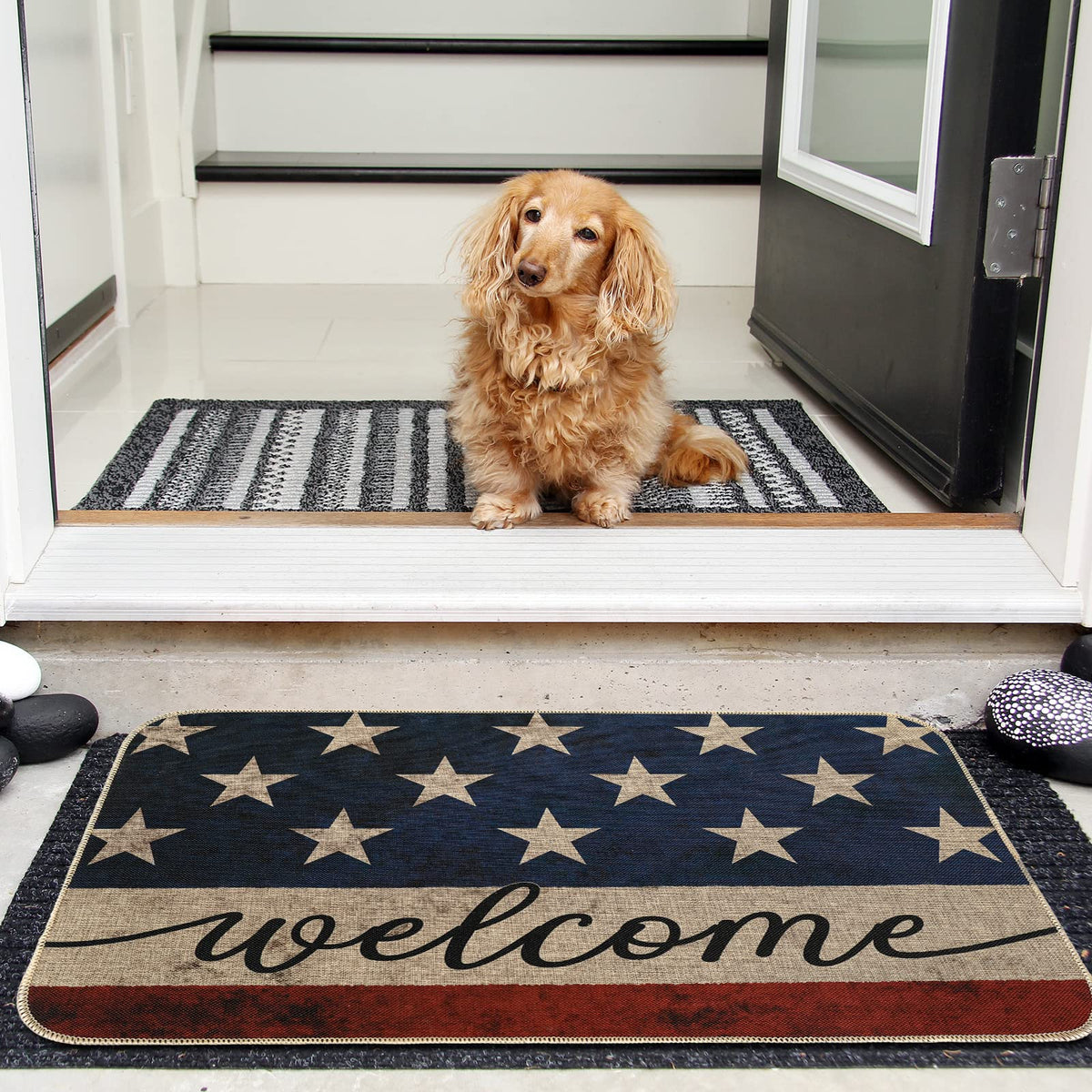 AnyDesign Patriotic Welcome Doormat celebrates the 4th of July with bold patriotism.