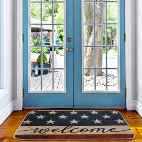 AnyDesign Patriotic Welcome Doormat brightens the front porch with patriotic style.