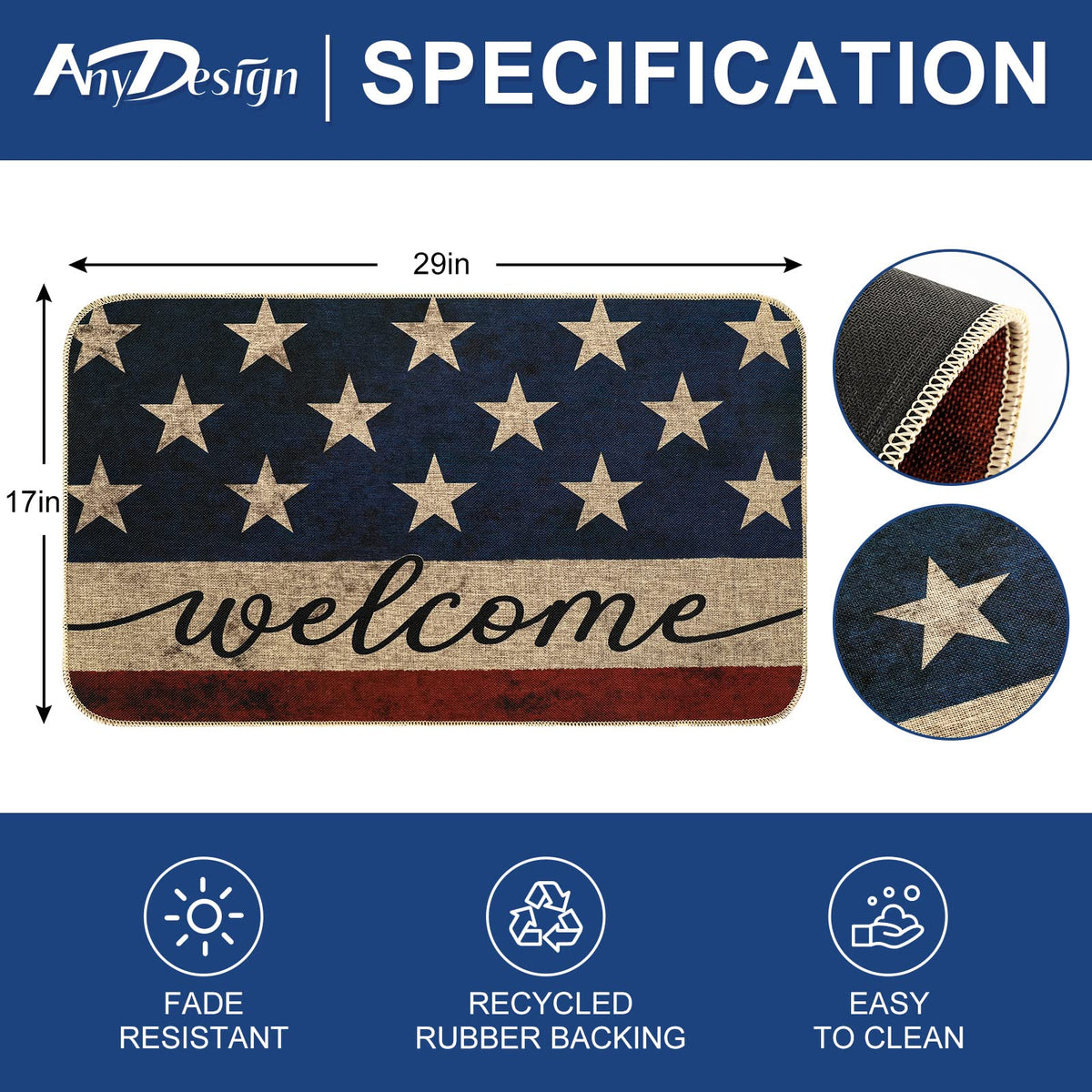 AnyDesign Patriotic Welcome Doormat ideal for indoor outdoor use with durable grip.